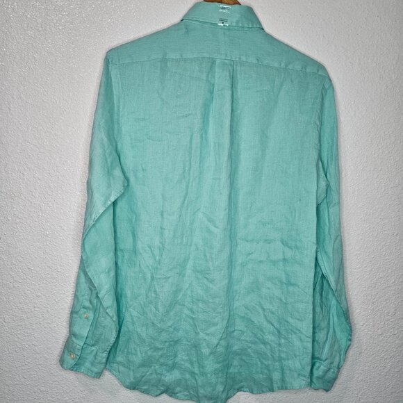 Linen button down dress shirt (turquoise) - Picture 2 of 5